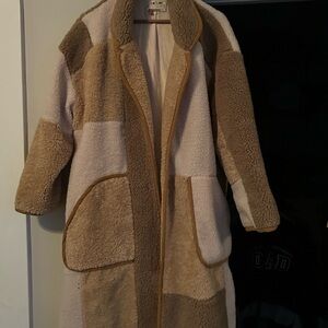 Pilcro Patchwork Teddy Jacket in Cream and Tan